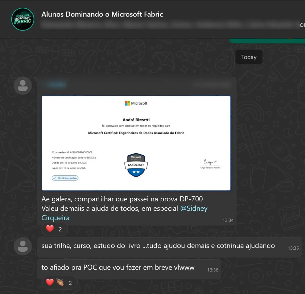 Depoimento de aluno do curso Dominando o Microsoft Fabric
